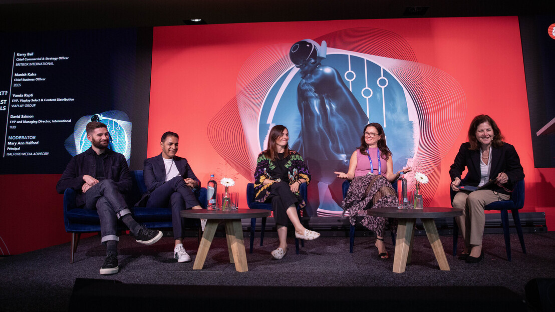 (L-R) David Salmon, EVP and Managing Director, International – Tubi; Manish Kalra, Chief Business Officer - ZEE5; Vanda Rapti, EVP, Viaplay Select & Content Distribution - Viaplay Group; Kerry Ball, Chief Commercial & Strategy Officer - BritBox International; and Mary Ann Halford, Principal - Halford Media Advisory 